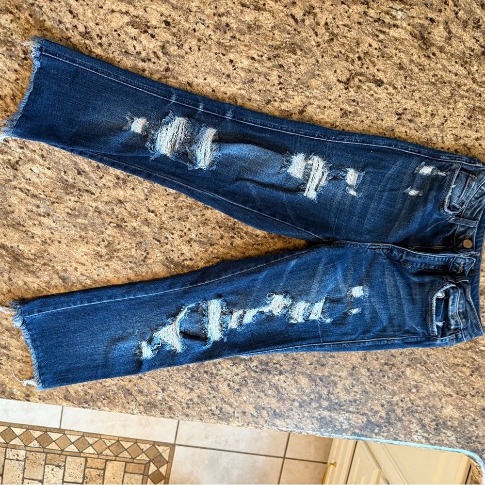 Flying Monkey Blue Ankle Cropped Distressed Jeans